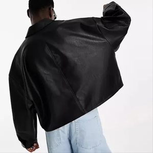 Nouvelle mode de vestes en cuir pour hommes veste en cuir grande taille veste de moto coupe ajustée grande taille pour hommes col montant boutonné - Product Image 3