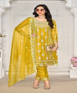 Salwar Kameez Pakistaní para Mujer, Traje Punjabi Indio, Traje Afgano de 3 Piezas al por Mayor, Negro Bordado en Organza, Ropa de Fiesta Sencilla de Poliéster - Product Image 2