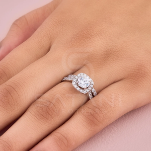 Round Moissanite Halo Bridal Set Featuring 65 Millimeter Center <b>Stone</b> Surrounded By 43 Sparkling Side Diamonds Engagement - Product Image 1