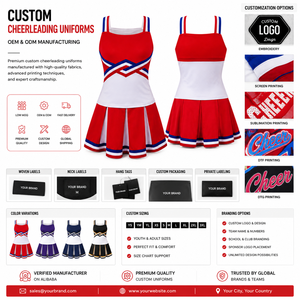 Uniforme de cheerleading pour femmes Twill Sports, jupe de style color block rouge, blanc et bleu, tenue de performance de danse, uniforme de cheerleading - Product Image 5