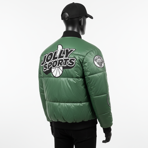 แจ็กเก็ตปลาปักเป้าสีเขียวผ้าไนล่อน320GSM แวววาวพร้อมปักโลโก้ตามสั่งทนทานแผงผ้าควิลท์แจ็กเก็ตปลาปักเป้าสำหรับผู้ชาย - Product Image 4