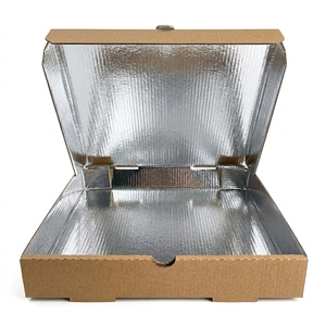 Boîte à pizza isotherme premium jaune en carton ondulé avec logo personnalisé, doublée de papier aluminium, pour garder les aliments au chaud - Product Image 2
