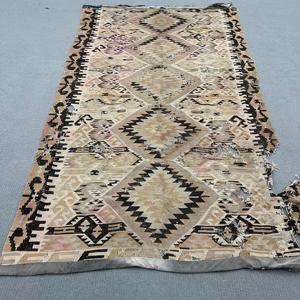 Vintage Rug, Large 5x9.2 ft Turkish Rug, <b>Brown</b> Black Patchwork <b>Wool</b> Rug - Product Image 1