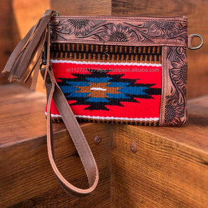 กระเป๋าหนังชาวแอซเท็กแบบตะวันตกสไตล์วินเทจสีน้ำตาลกระเป๋าคล้องมือกระเป๋าคลัทช์สายหนัง - Product Image 4