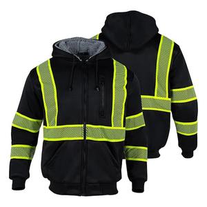 Sweat-shirt de sécurité unisexe noir haute visibilité, pour travaux routiers par temps froid, polaire chaud ignifuge, pour travailleurs, avec détection d'aiguilles - Product Image 1