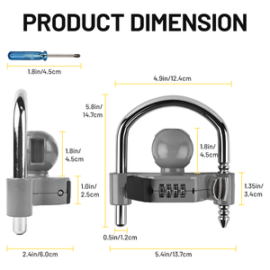 Verrou de remorque universel gris Vypart avec combinaison, compatible avec les supports de coupleur de 1-7/8 et 2-2-5/16 pouces - Product Image 2