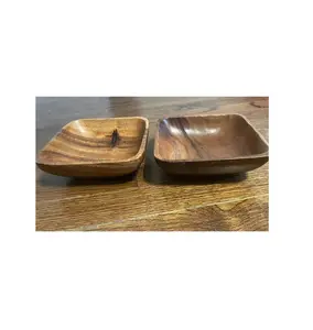 一套2仿古设计设计方形食品服务碗独家优质木碗，来自整个销售供应商