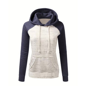 Sweat-shirt décontracté pour femme, couleur contrastée, en tricot de polyester, manches longues, avec capuche, longueur classique, mode d'hiver - Product Image 1