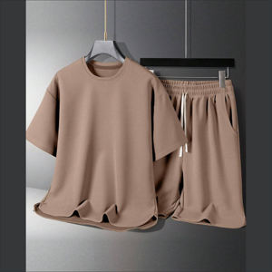 Ensemble d'été léger et de haute qualité pour homme – Personnalisable, respirant, deux pièces, style urbain, chemise et short unis, coupe décontractée - Product Image 2