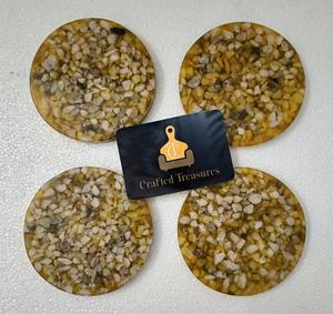 Eco Friendly Tea <b>Coasters</b> Set Natural Stone Embedded Epoxy Resin Mats & Pads Amber Mosaic Terrazzo Style Drinkware <b>Coasters</b> Set - Product Image 5