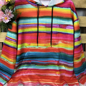 Sweat-shirt à capuche décontracté à manches longues avec poche kangourou en jersey à carreaux pour femmes adolescentes grande taille, vêtements d'hiver - Product Image 1