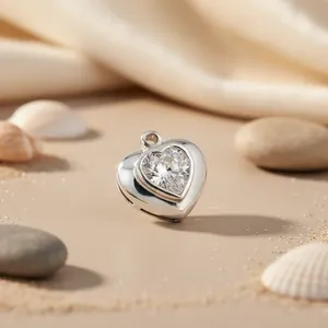 Colgante de Plata de Ley 925 con Forma de Corazón y Piedra Natural, Joyería Romántica con Dije Solitario para Mujer, para Uso Diario, Chapado en Rodio - Product Image 3