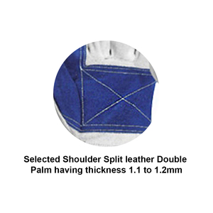 ถุงมือทำงานหนังแยกสีฟ้าและสีเหลืองของแท้มีซับในสีดำหลายข้อมือคู่สำหรับป้องกันแรงงาน PPE - Product Image 3