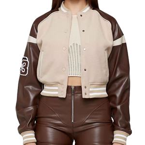 Blouson bomber en tricot à carreaux pour femme avec épaules tombantes style universitaire - Product Image 2