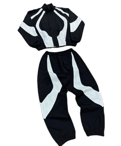 Conjunto de chándal personalizado con cremallera bordada de fabricante, conjunto de chándal de nailon con bloques de color, chándal cortavientos para hombre - Product Image 5