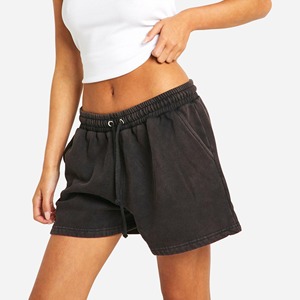 Short délavé à l'acide de haute qualité pour femmes 100% coton logo imprimé personnalisé avec cordes short respirant pour femmes - Product Image 2