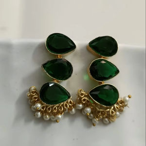 Luxurious Gold Plated Trendy Style Women's Brass Drop Dangle <b>Earrings</b> Colourful Paint Pearl <b>Tassel</b> Studs Fashionable Accessory - Product Image 1