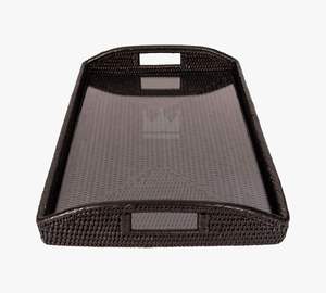 Plateau de service rectangulaire noir classique fait à la main en rotin tissé à la main écologique pour la cuisine et le stockage des aliments à la maison Bienvenue! - Product Image 3