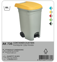 Seau de rangement en plastique durable de 80 L avec roues et pédale, écologique, pour usage intérieur/extérieur, maison, bureau, jardin