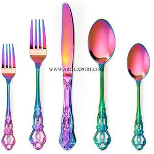 Cubiertos de acero inoxidable con asas de aluminio con diseño de flores Mesa decorativa Comida Cuchara Tenedor para accesorios de hoteles - Product Image 3