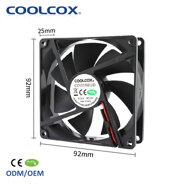 CoolCox 92x92x25mm DC Axial Cooling Fan 9225 5v 12v 24v Brushless Air Cooler for CPU Cooler Heater Washer Dryer ODM