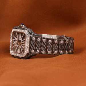 นาฬิกาข้อมือผู้ชายสุดหรู ประดับเพชรโมอิสซาไนต์ ระบบอัตโนมัติเต็มรูปแบบ กันน้ำ สายหนัง สแตนเลส สไตล์ฮิปฮอป เครื่อง ETA - Product Image 2