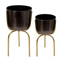 Ensemble de jardinières en fer Royal Luxuries avec support, finition dorée, qualité exceptionnelle, fabrication artisanale, style nordique moderne pour le jardin