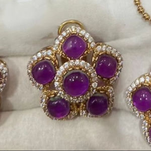 Conjunto de cadena de eslabones estilo Polki chapado en oro de latón, joyería de moda, collar artificial - Product Image 1