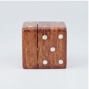Boîte à dés en bois avec couvercle, forme carrée, style rustique, rangement pour articles divers, petite capacité, organisateur multifonction pour la maison - Product Image 2