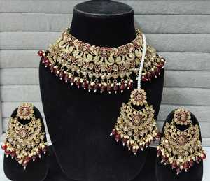 Bridal choker necklace set with earrings high quality kundan stones Anti Tarnish and <b>pearls</b> for wedding and party wear - Product Image 4
