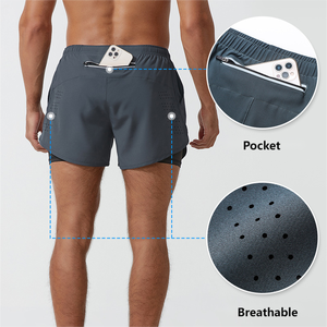 Nouveau gros 2-en-1 Fitness Liner Shorts de sport pour hommes Maille en polyester à séchage rapide avec poches Bas actifs lâches pour le fitness - Product Image 5