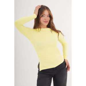 Blusa Amarilla de Manga Larga para Mujer con Abertura Lateral, Camisa Elegante a la Moda - Product Image 4