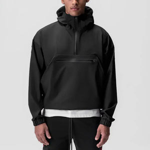 Dernière conception de haute qualité 1/4 fermeture éclair logo brodé personnalisé hommes imperméable coupe-vent Sport veste avec capuche - Product Image 5