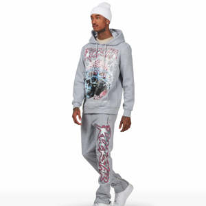 Survêtement imprimé deux pièces de haute qualité ensemble pull uni 100% coton surdimensionné survêtement homme personnalisé - Product Image 2