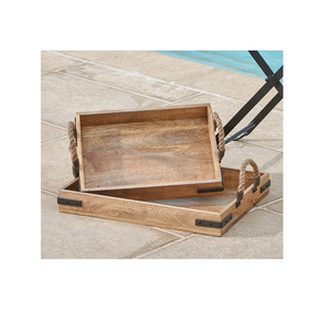 Plateau de service de nourriture en bois rectangulaire dans un ensemble pour hôtel fabriqué au Vietnam forme carrée et Offre Spéciale de taille personnalisée - Product Image 6