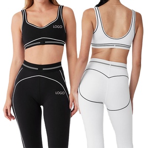 Conjunto de ropa deportiva de dos piezas personalizada para mujer, Sujetador deportivo con cuello en V para gimnasio y cintura elástica, mallas para levantar la cadera, ropa deportiva - Product Image 1
