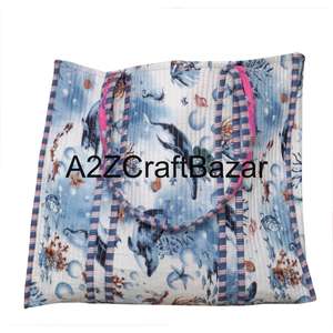 Bolsa de Mano Grande Acolchada 100% Algodón, Estampada a Mano, con Rayas Multicolores, Asa Larga, Ecológica, Sostenible y Resistente para Compras - Product Image 5