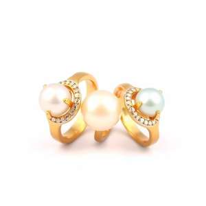 Anillo de perlas blancas de agua dulce, oro de 18 quilates y plata de ley elegante chapada en rodio para novia, joyería de boda para aniversario - Product Image 3