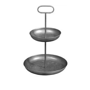 Support de gâteau rond galvanisé foncé à deux niveaux pour gâteau de fête d'anniversaire de mariage servant présentoir de table fait à la main - Product Image 6