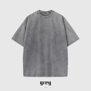 เสื้อยืดผู้ชายซักได้แนวสตรีทผ้าฝ้ายธรรมดาผ้าถักระบายอากาศได้ดีน้ำหนักมากสไตล์ลำลองพร้อมโลโก้ด้านหน้า - Product Image 3