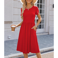 Tendance femme col rond crêpe vêtements de travail robe taille incurvée couture crayon pour bureau bureau dîner événement invité Occasion pour l'été