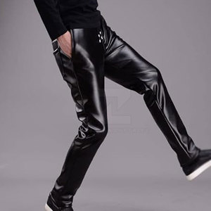 Custom Made <b>Men's</b> <b>Leather</b> <b>Pants</b>-Dark Mid Waist Lightweight Casual Style with Customized Logo and Design - Product Image 4