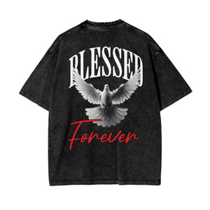 T-shirt col rond 100 % coton personnalisé pour hommes, coupe oversize, poids lourd, streetwear de luxe, imprimé sérigraphié, vente en gros - Product Image 2
