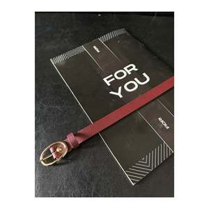 Thin <b>Belt</b> with Gold Buckle, Trouser <b>Belt</b>, Shirt <b>Belt</b>, Jacket <b>Belt</b>, Dress <b>Belt</b> - <b>Burgundy</b> - Product Image 2