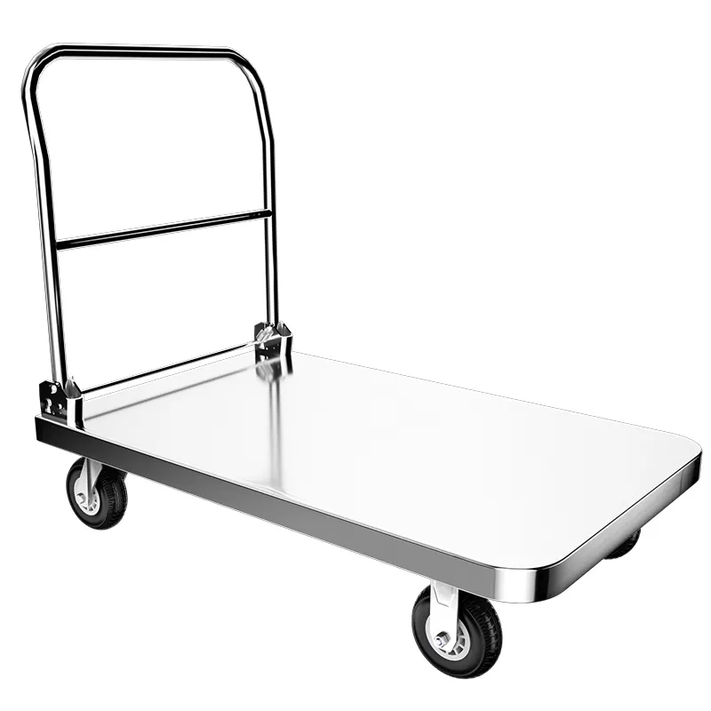 MillMiss 100*65cm Heavy Load Capacity 1100lb Stainless Steel Sliver Foldable Industrial Platform Trolley Cart