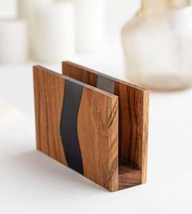 Servilletero de Resina y Madera Maciza Hecho a Mano de Lujo, Pedido al por Mayor, Logotipo Personalizado, Elegante Servilletero de Resina para Mesa de Boda, Artesanía en Resina - Product Image 2