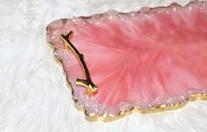 Plateau de service en géode en résine époxy haut de gamme avec poignées en or et motif feuille pour bijoux de café ou cadeau de vanité pendant le Ramadan - Product Image 2