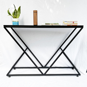 Modern Decorative Console Table CST006 Convertible with Classic Marble <b>Top</b> and Powder-Coated Iron Frame Mirrored Feature - Product Image 4