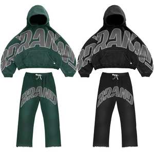 Premium Quality Winter Plus Size Oversized Streetwear Tracksuit Sun Faded Acid Wash Training Wear Custom Brand Logo - Product Image 3