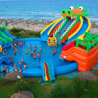 AOYU Super Grand Parc Aquatique Gonflable Commercial Monde de Glace Flottant, Toboggan Dinosaure, Piscine, Attractions et Jeux pour Enfants